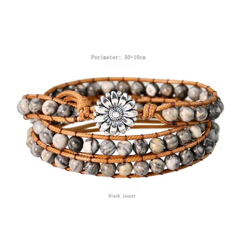 GemChic Women's Ethnic Weave Rope Multilayer Stone Beads Alloy Sunflower Bracelet Classical Retro Birthday Christmas Jewelry Gift