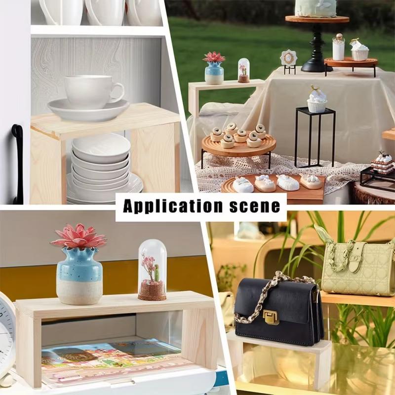 Rectangle Wood Jewelry Display Risers, Wood Shelf Showcase Fixtures Detachable Display Stand For Crafts