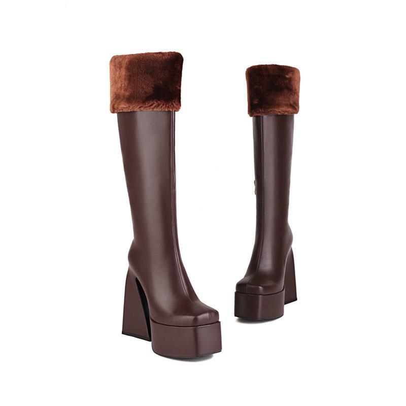 

Dropshopping Platform High Heel Square Head Fashion Large Size Knee Women s Boots 44 коричневый