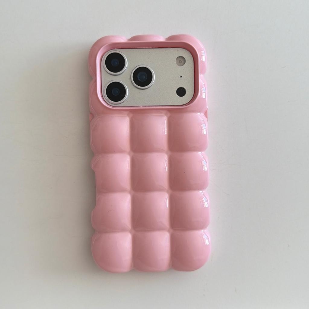 Custodia per Telefono Cover Case Colore Solido Lucido Opaco Placcata con Motivo a Griglia per Pane Stereoscopico Creativo per iPhone 17 16 15 14 13 12 Pro Max