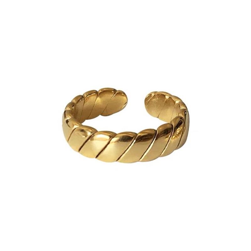 European & American Style Oblique Stripe Cable Knit Titanium Steel Open Finger Ring for Women.