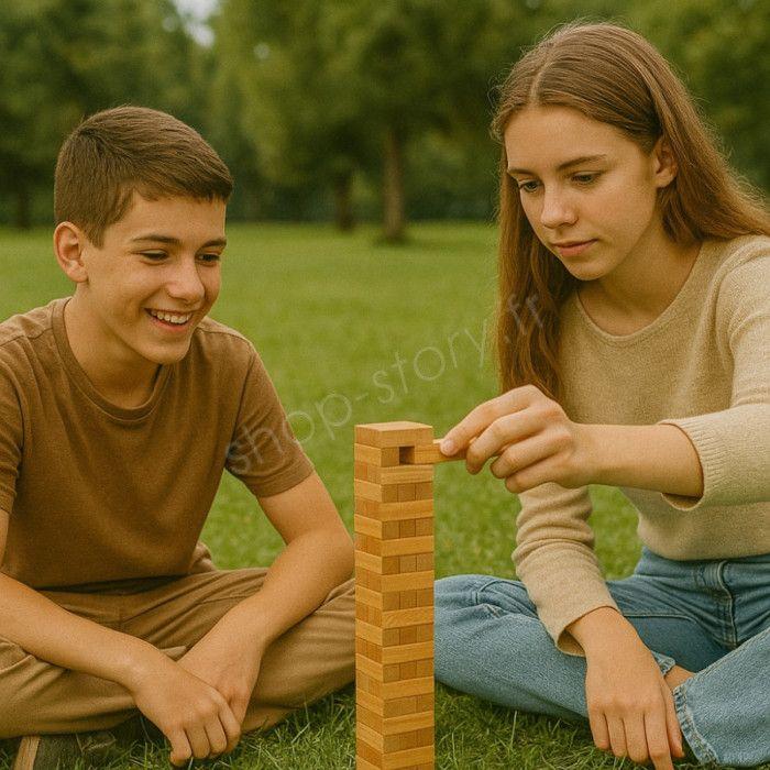 Wooden Jenga Game Travel Size 12 Cm Stacking Skill Game 36 Blocks - From 3 Years