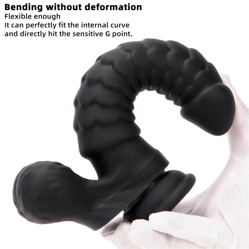 Czarna podwójna twardość Miękka płynna silikonowa waga Caterpillar Model Shaped Dildo