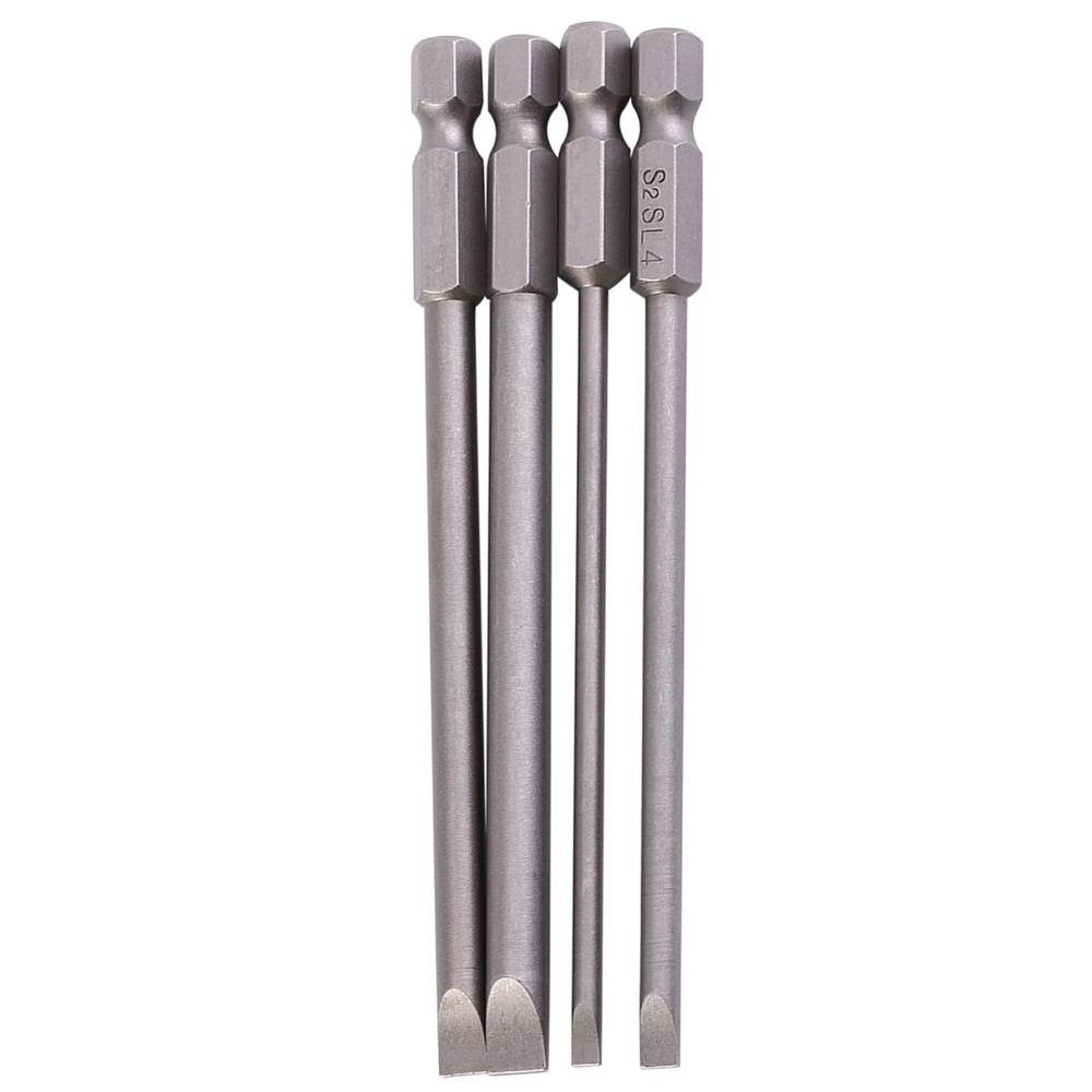 4 Pcs 100mm / 4 Inch Length Flat Head Screwdriver Bits Power Tool Drill Bits  Power Tool Accessories