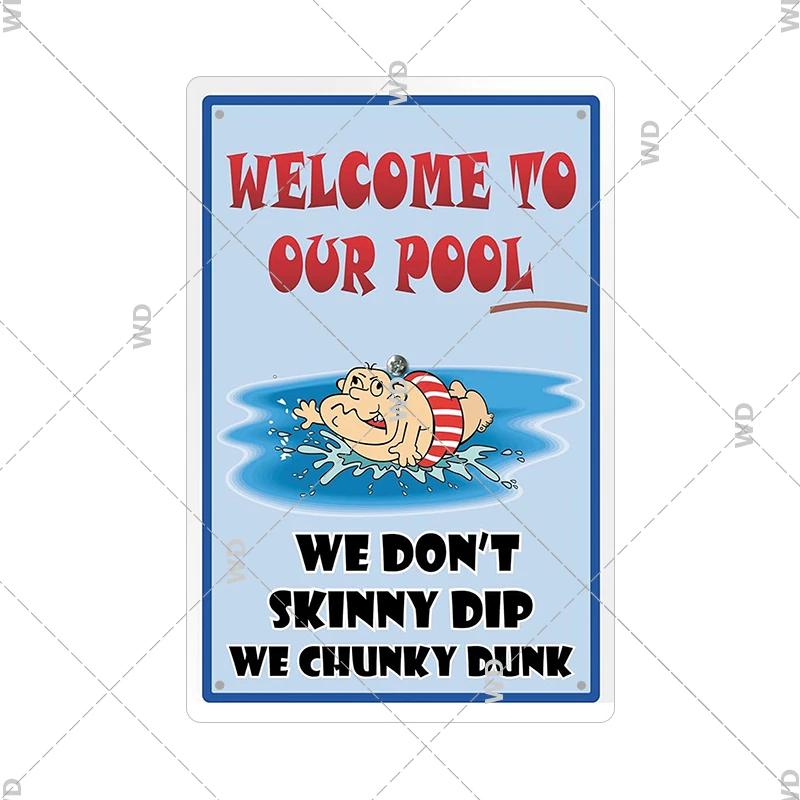 Tin Sign Pool Funny Rules Vintage Plaque Welcome Warning No Swimming Instruction Metal Sign For Home Pool Store Club Wall Decor