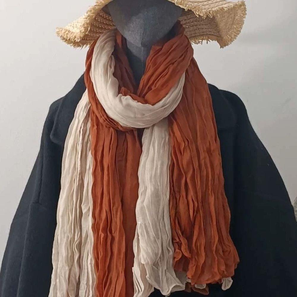 Autumn Winter Women Long Scarf Solid Color Pleated Elegant Womens Shawl Vintage Casual Warm Neck Warmer Trend Cotton Hemp Scarf
