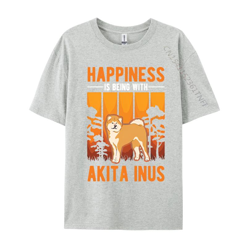Happiness Is Being With Akita Inus Tshirt Black Tees Newest Hip Hop Cotton Men Top Tshirts Printing