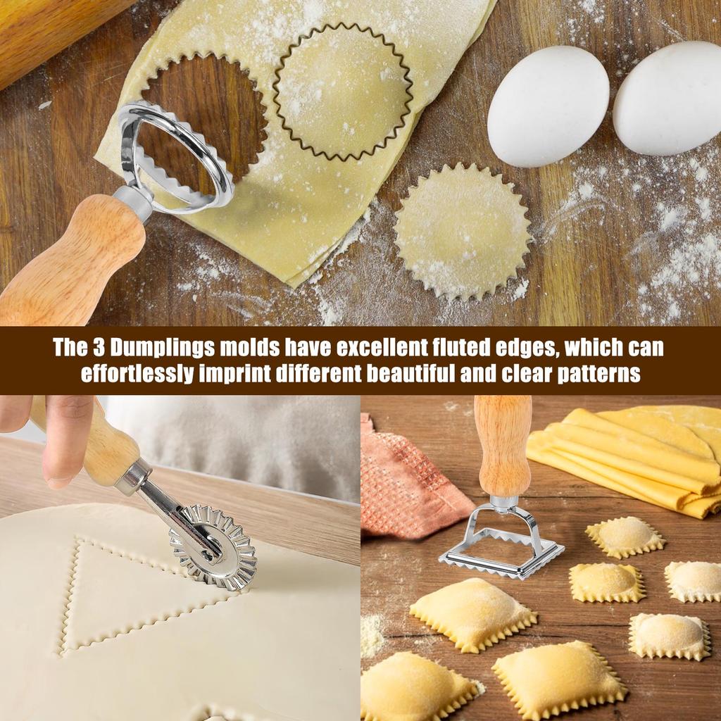 5Pcs Ravioli Maker Mold Set 12 Hole Ravioli Press Maker with Roller Wheel Wood Rolling Pin Pasta Cutter Stamp Dumpling Mould