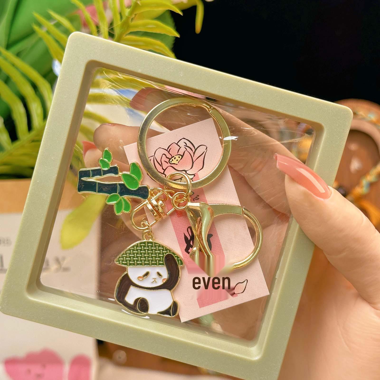 Adorable Giant Panda Cartoon Couple Keychain Pendant for Men & Women - Chengdu Creative Gift & Bag Charm Includes Pouch