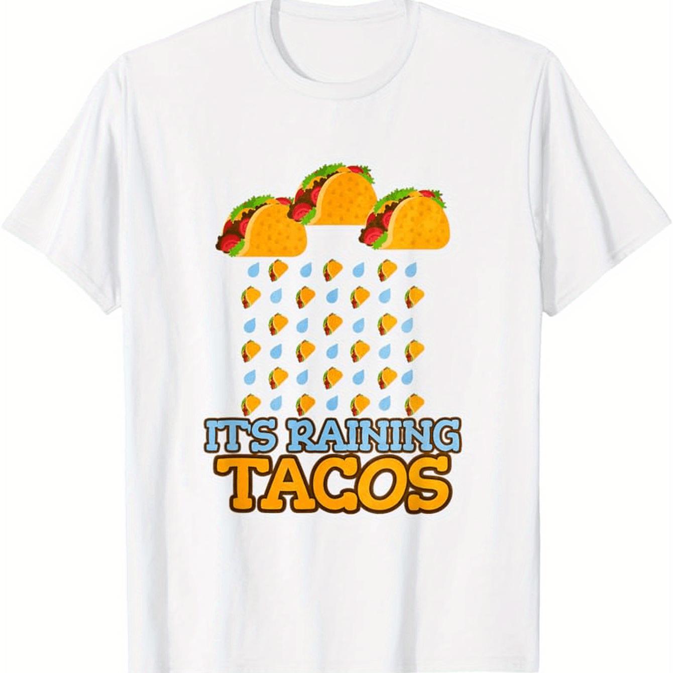 Mens Funny Mexican Food Graphic TShirt  Its Raining Tacos Design with Taco Rain Clouds  Sombrero S