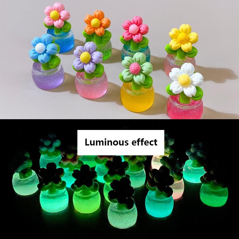 VP 1pc Uminous Flower Potted Plants Ornament Micro Garden Landscape Decoration DIY Resin Glow Toy Home Living Room Bedroom Decor