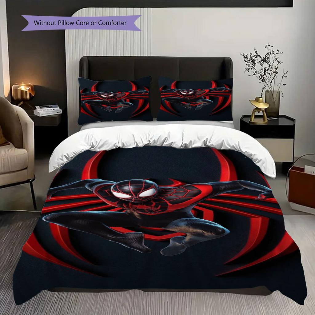 Superhero Series Spider-Man Cartoon Pattern Bedroom Three-piece Duvet Cover Bedding Set for Children.