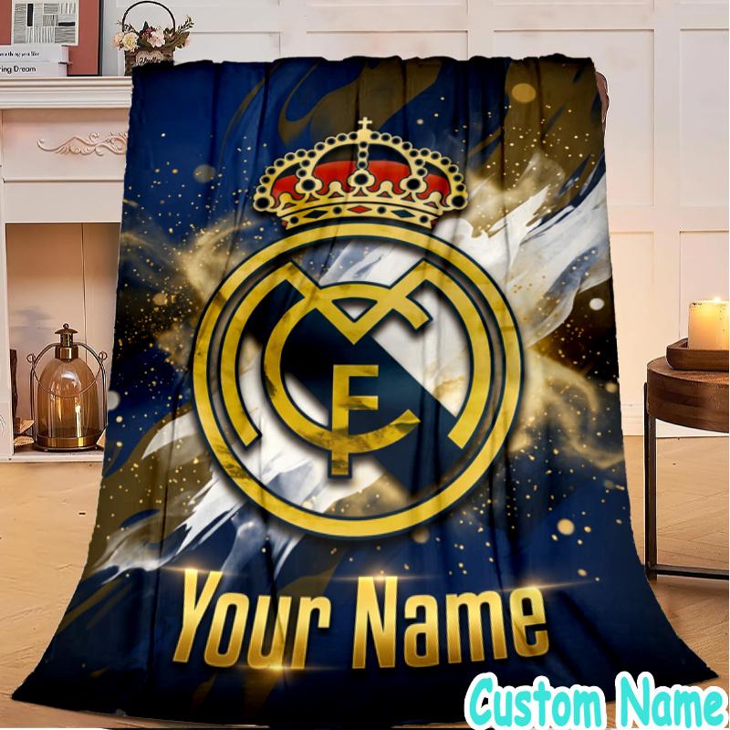 Custom Name Madrid Football Flannel Blanket Seasonal Universal Blanket For Indoor/outdoor, Perfect For Bedroom Sofa birthday gifts