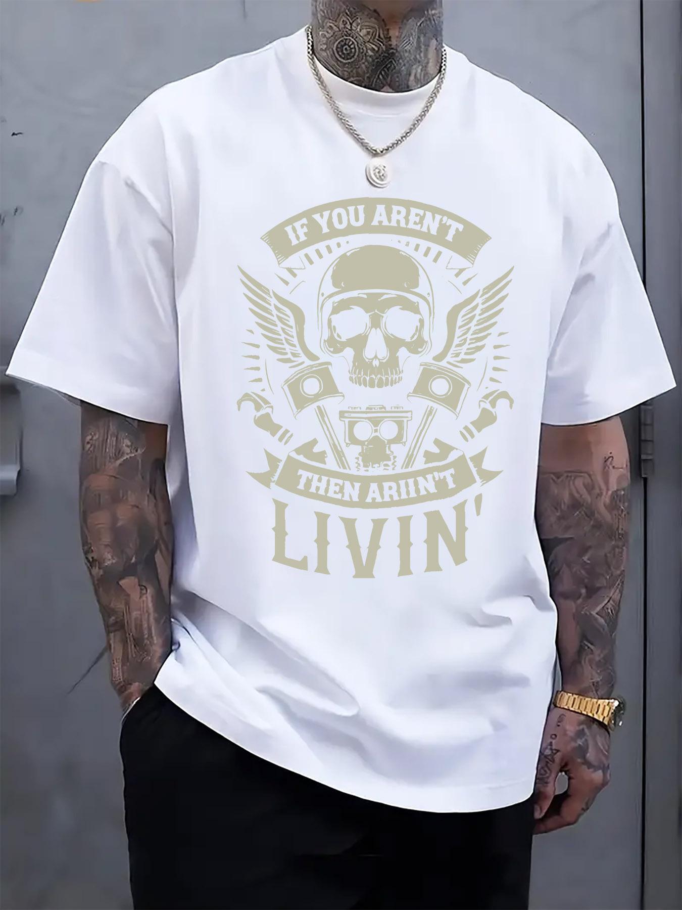 

Motorcycle Skull Graphic T-shirt - Casual Crew Neck Short Sleeve Tee with You Are My Everything Print XXL