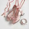JX Single Shoes Summer New Square Head Satin Strap Bow Lolita High Heel Mary Jane Shoes