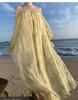Elegant Long-Sleeved Tassel Macrame Vacation Dress