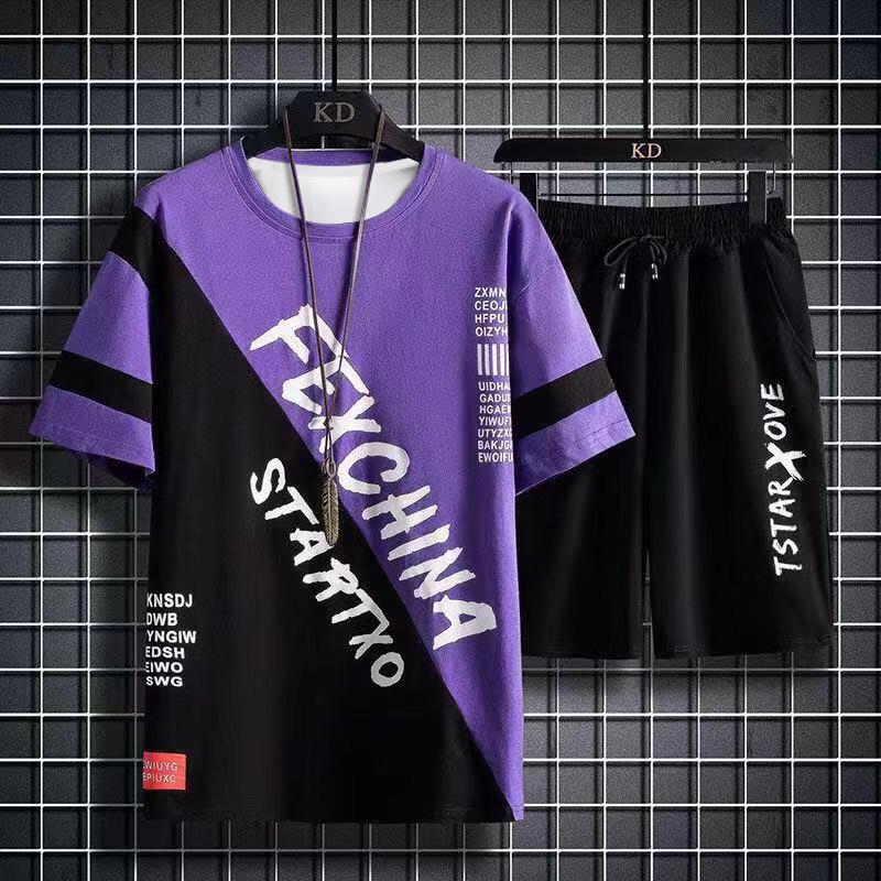Men's Fashionable Summer Ice Silk Short Sleeve Sports Suit