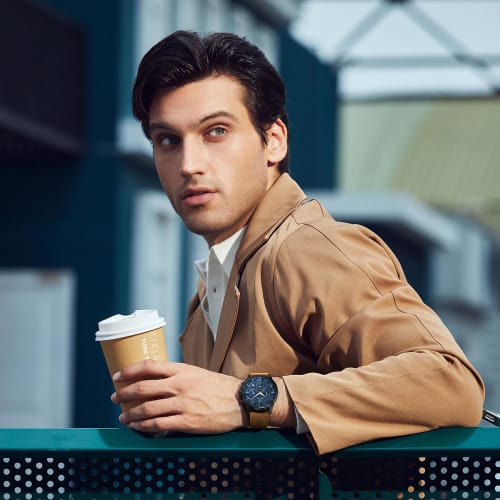 Watches Men's BENYAR Multi Calendar, Chronograph, Business Formal Men's Leather Strap, Analog Watch, Waterproof and Scratch Resistant Brown-Blue