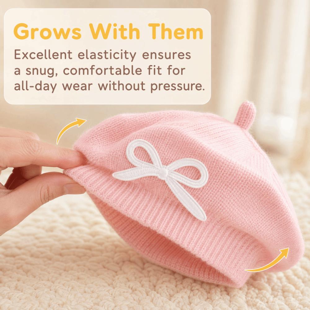 Thick Warm Girls Painter Cap Cotton Toddler Warm Beanie Fashion Bow Knit Headwear  Girl