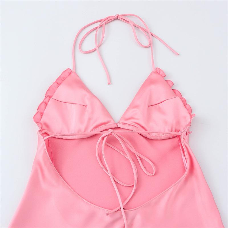 TAOP&ZA Women's Silk Satin Halter Dress, Elegant & Sexy Spring/Summer Style