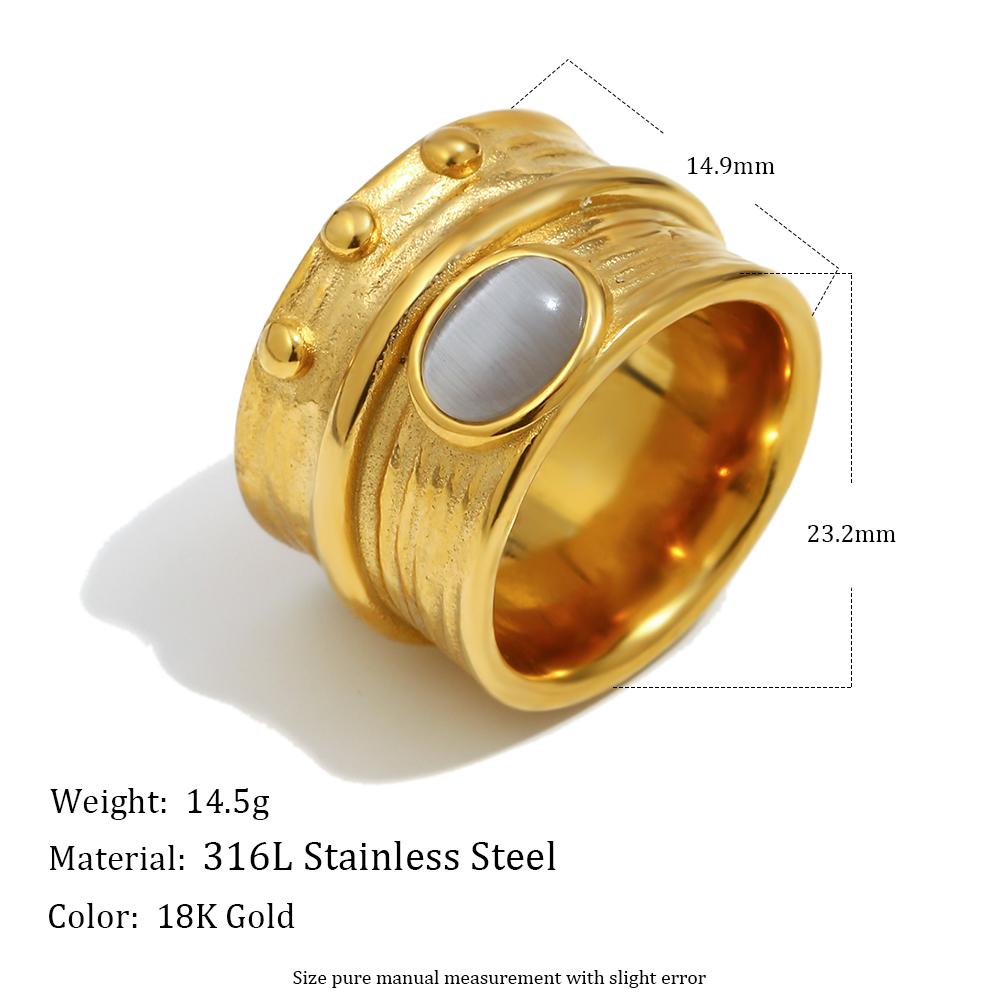 

E.B.belle Cat s Eye Stone Stainless Steel Sleeve Ring Personalized Creative 18K Gold Plating Hypoallergenic Jewelry 6