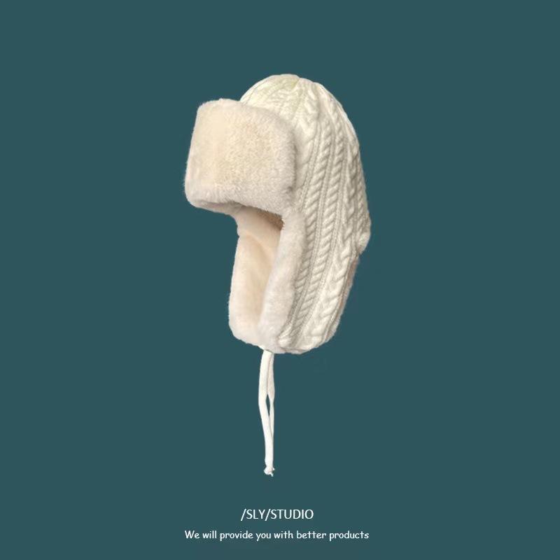 Women's Wool Leefeng Hat for Women In Winter Thickened and Warm Ear Protection Hat Tie Rope Design  Cold  Proof Hat  Head Hat Cold Proof Hat