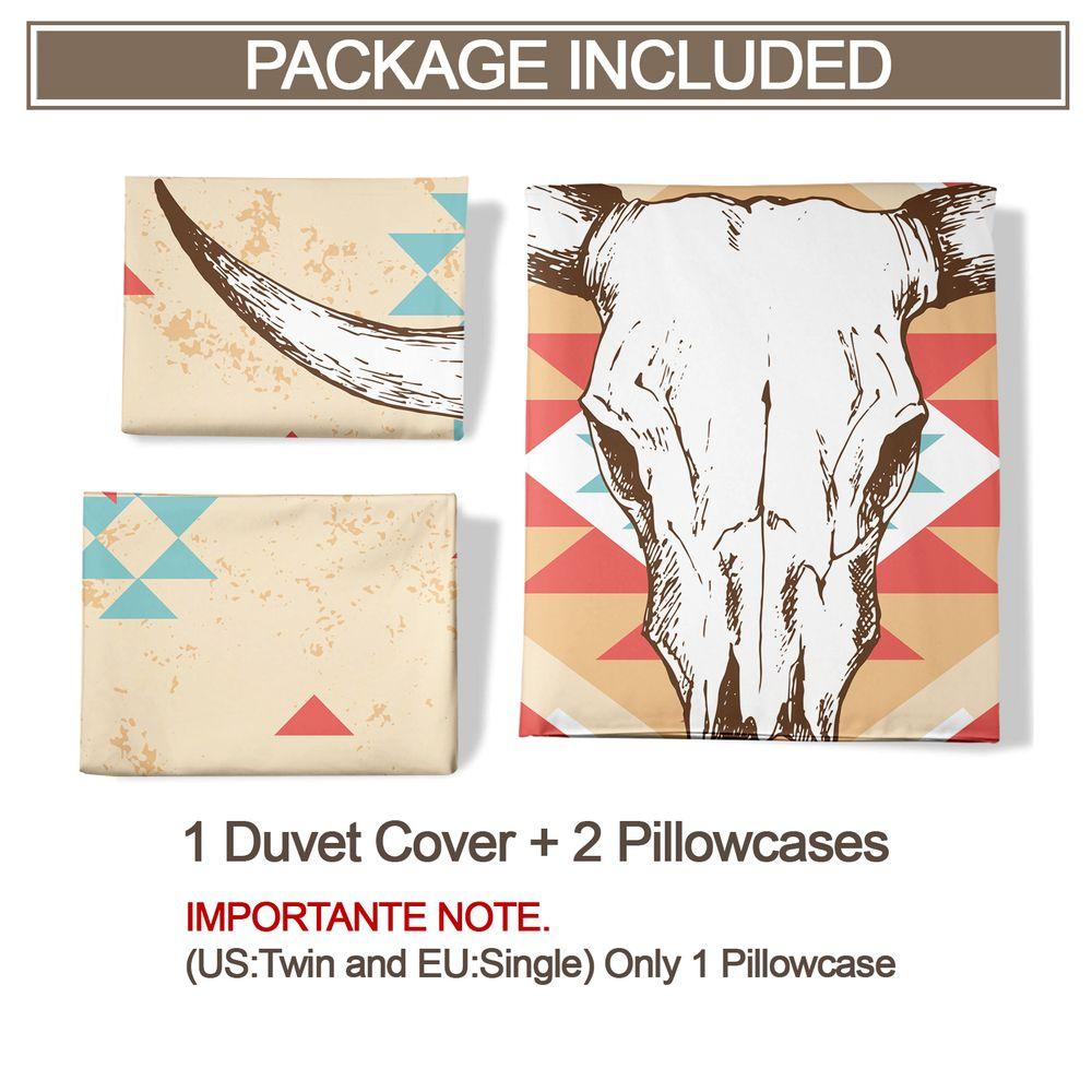 2/3Pcs Western Bull Skull Print Duvet Cover Set (1 Duvet Cover & 1/2 Pillowcase) Boho Tribal Bedding Set For Bedroom Decor