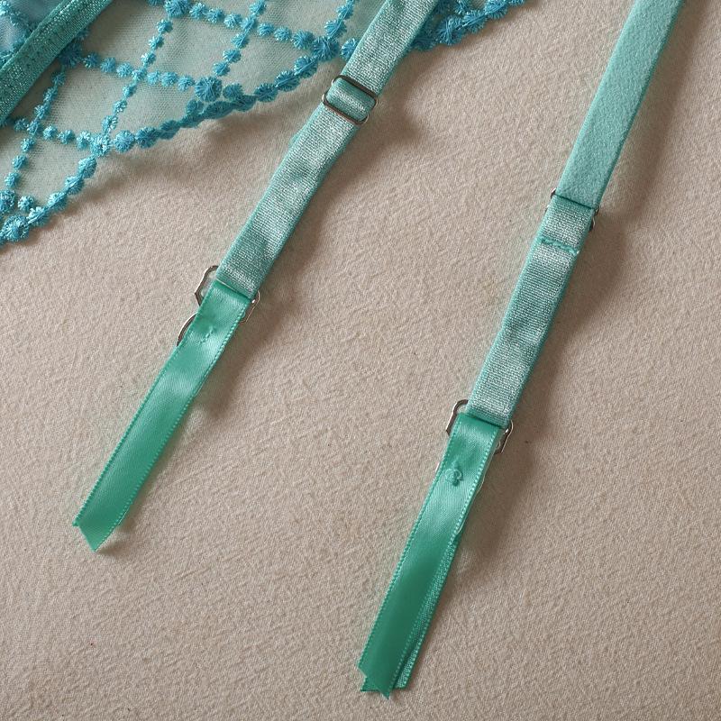 Lake Blue Embroidered Sling Bra Set: Trendy European and American 3-Piece with Steel Support