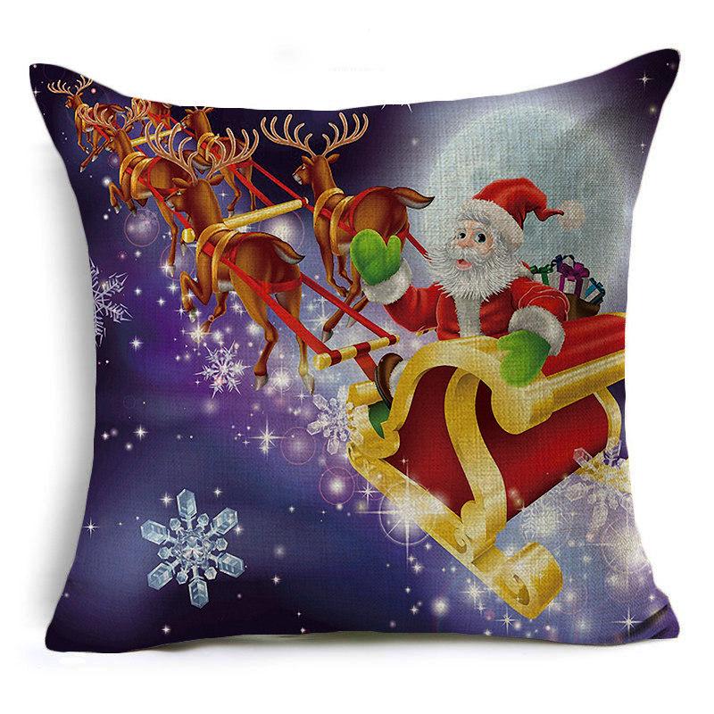 Santa Claus Cartoon Christmas Cushion Covers Reindeer Christmas Trees Linen Pillow Cover Decorative Sofa Couch Throw Pillows