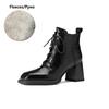 Fashion NEW Autumn Women Boots Split Leather Shoes for Women Square Toe Chunky Heel Shoes Lace-up Modern Boots Soft Handmade Daily Shoes