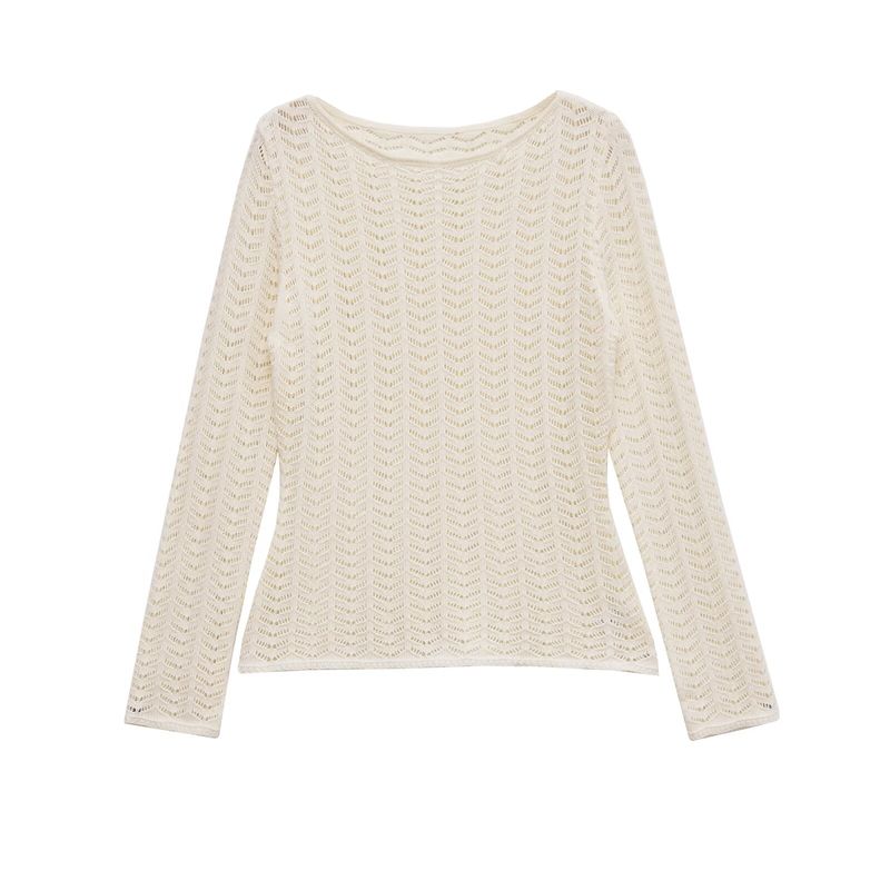 

Zbzr Spring New Women clothes Western Style Hollow Loose Texture Cardigan Knit 3519106 250 Beige White L