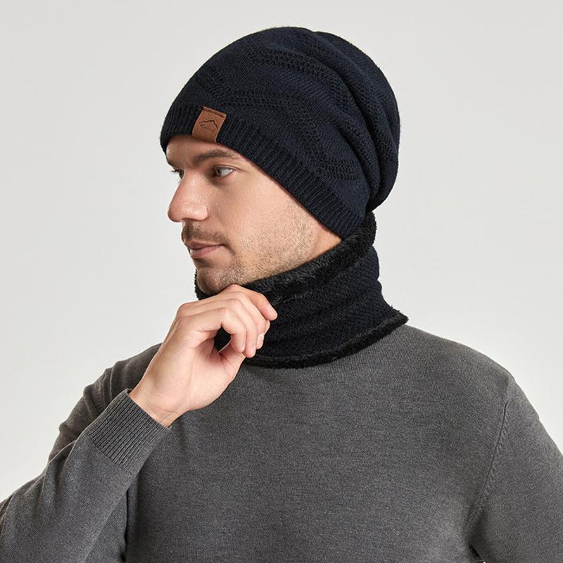 Toamnă Iarnă Bărbați Skullies Beanies Femei Șapcă eșarfă Costum Pulover de catifea Șapcă în aer liber tricotată caldă Lână Șapcă mânecă