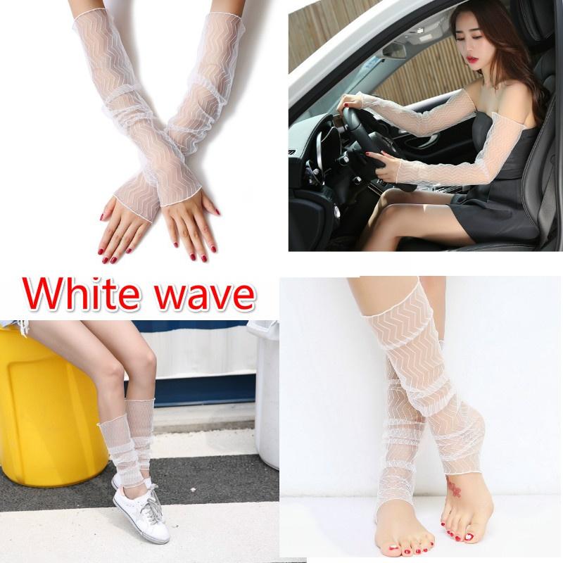 Women's Sun Protection Cuff Summer Driving Ice Sleeve Thin Mesh Socks Feet Dual Use Lace Gauze Gloves