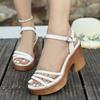 2025 new thick-soled one-word Roman sandals women's high-heeled waterproof table gold wedge-heeled open-toed women's shoes