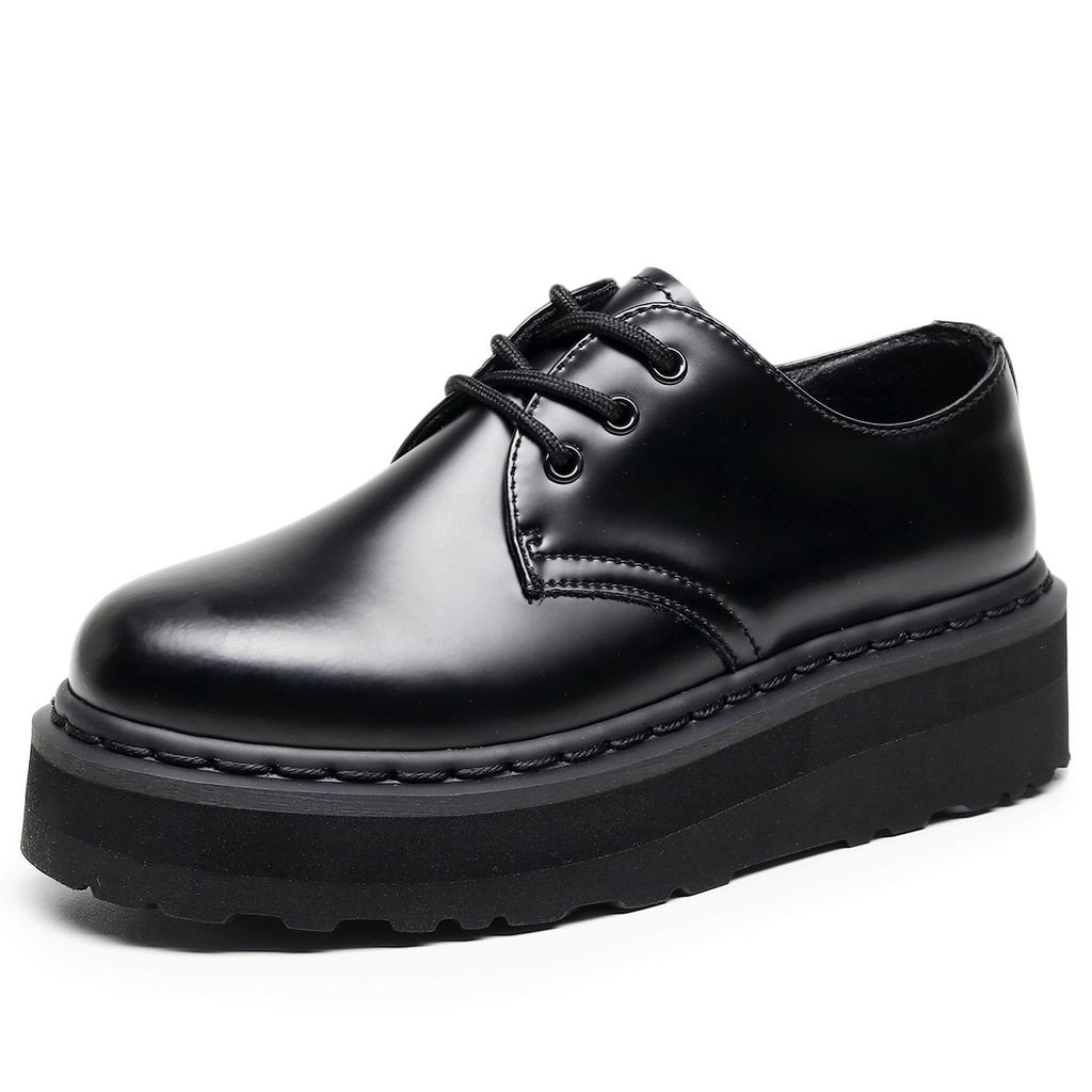 Lightweight - Thick Sole Hole Martin Shoes Women's Low Top Leather Casual Black Student Boots