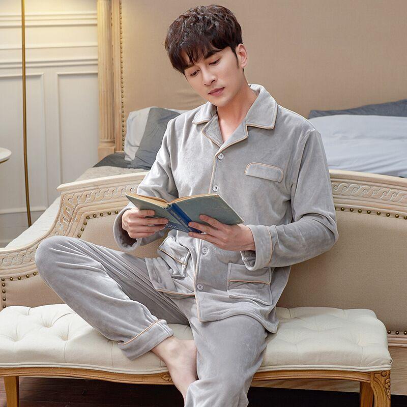 Couple Pajamas Men And Women Autumn And Winter Coral Fleece Thickened Warm Long-Sleeved Island Fleece Loungewear Spring And Autumn Suit