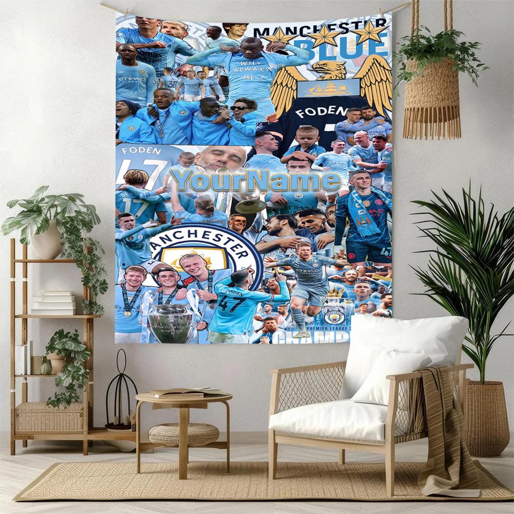 Manchester City Custom Your Name Wall Decor Tapestry Art For Pet Memorial Birthdaywedding Party Backdrop Family Gift