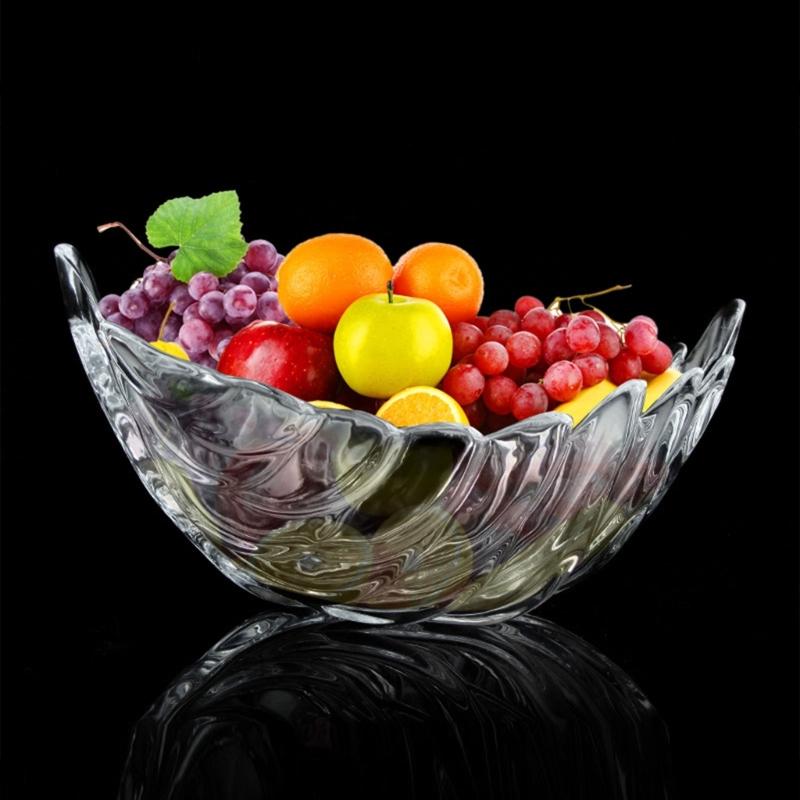 Contemporary Feathered Themed Glass Serving Dish Spacious And Stable For Fruits Treats Or Centerpiece Decoration