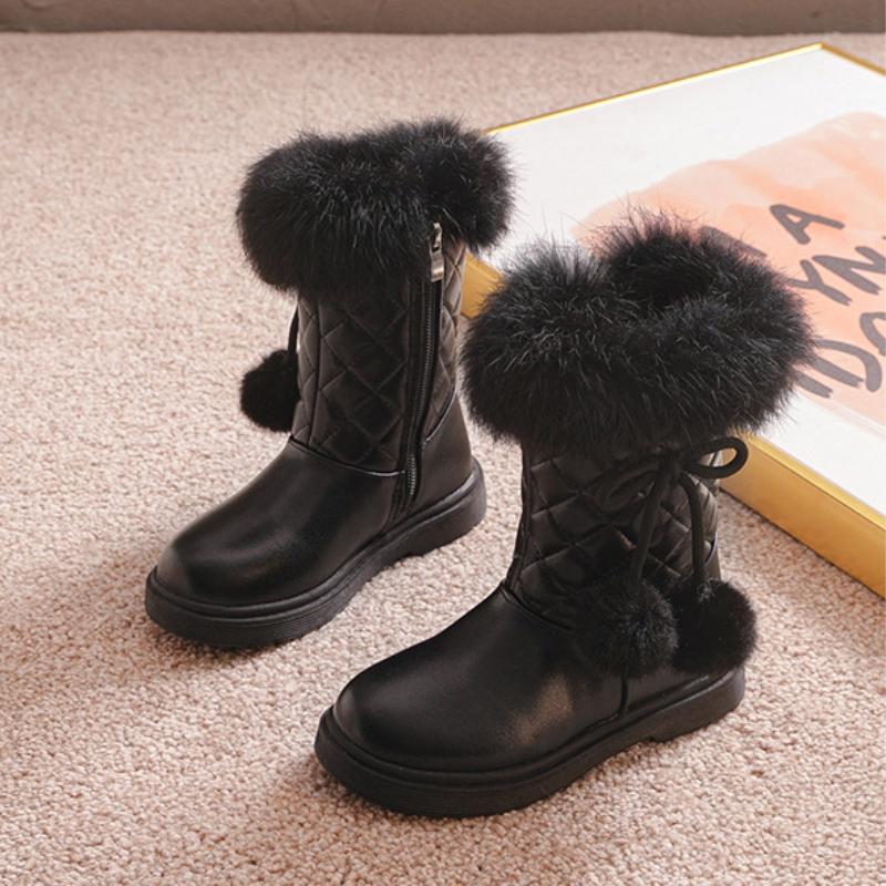 Girls' snow boots, winter children's boots, middle-aged children's plus velvet princess boots, girls' cotton shoes, midsole boots