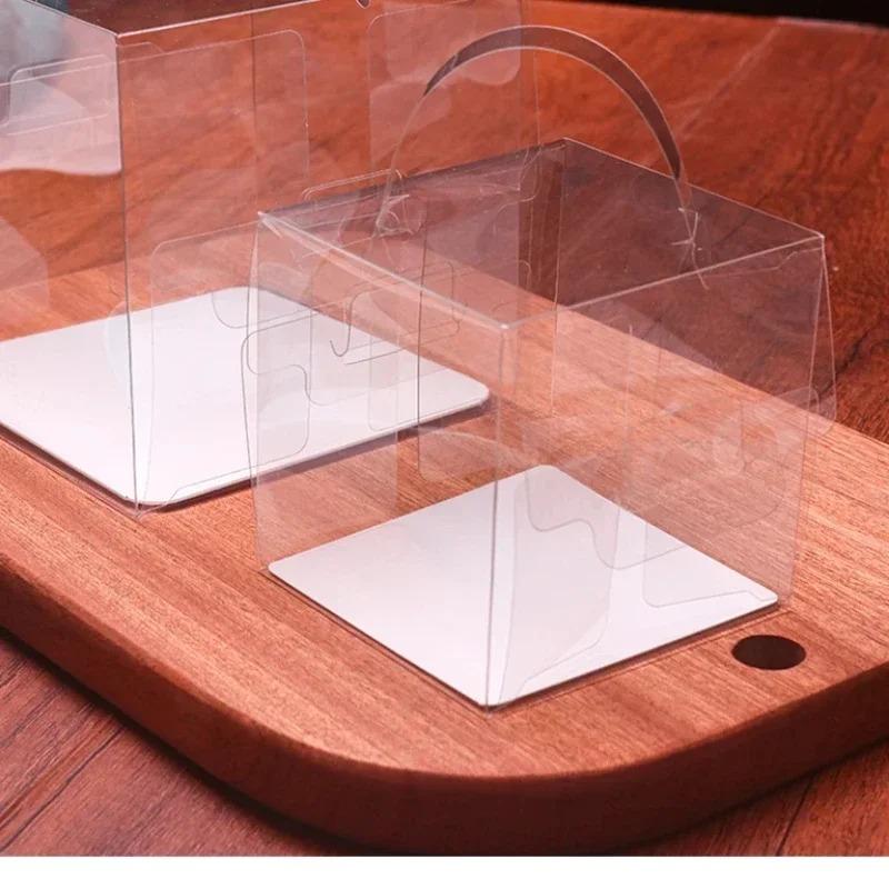 Gjennomsiktig håndtak Kakeboks Mini Firkantet Mousse Pastry Puff Plastemballasjebokser 5-tommers 6-tommers dessertbaking Liten bærbar boks