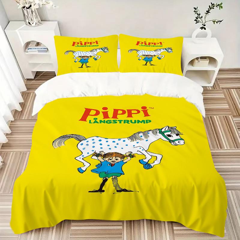 Pippi Långstrump Poster Print 3Pcs Bedding Set,Duvet Cover with 2 Bedro,Pillowcase Home Birthday Gift