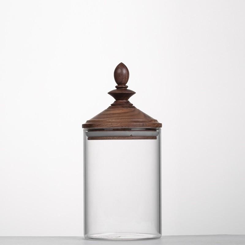 

Retro Japanese High Borosilicate Glass Jar with Black Walnut Lid - Kitchen Storage for Tea & Coffee