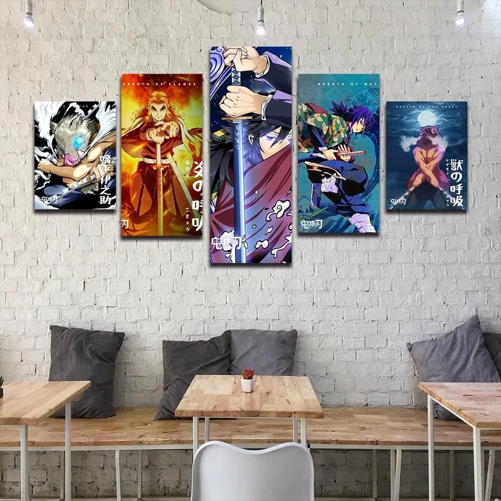 Modular Canvas Paintings Wall Art 5 Pcs Anime Demon Giyu Tomioka Posters Prints Modern Pictures Living Room No Frame Home Decor