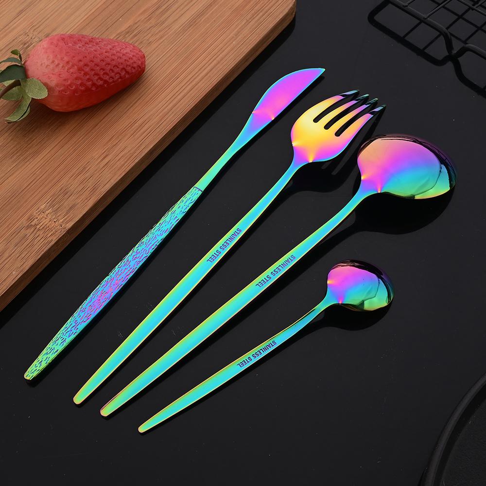 24Pcs Black Western Dinnerware Set Stainless Steel Cutlery Set Fork Steak Knife Spoon Tableware Set Flatware Silverware Set
