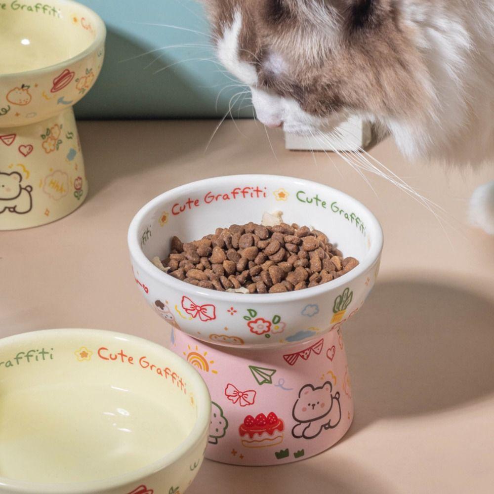 Pet Supplies Ceramic Cat Bowl Creative Cute Pet High Foot Bowl Non-slip Large Capacity Pet Drinking Feeder Water Container