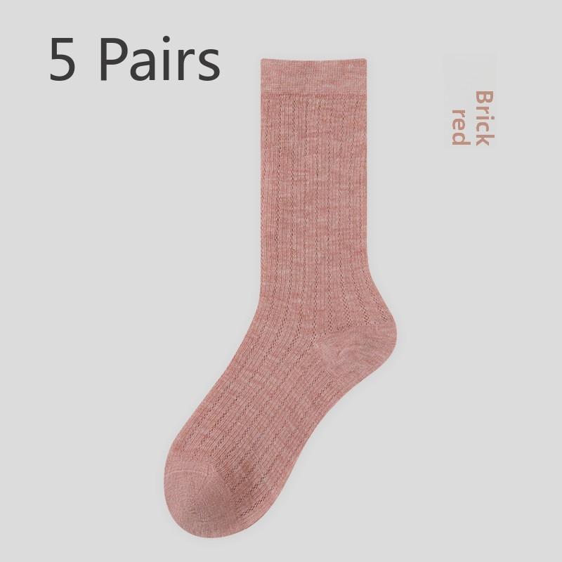 5 Paires Chaussettes Bouclettes d'Été Fines pour Femmes Chaussettes en Laine Chaussettes d'Été Fines Respirantes Thermostatiques Mi-mollet Chaussettes en Laine