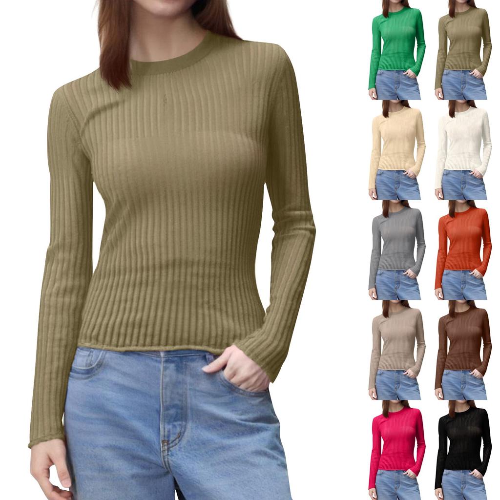 Damen Casual Mode Langarm Rundhals Atmungsaktives Pullover-Top