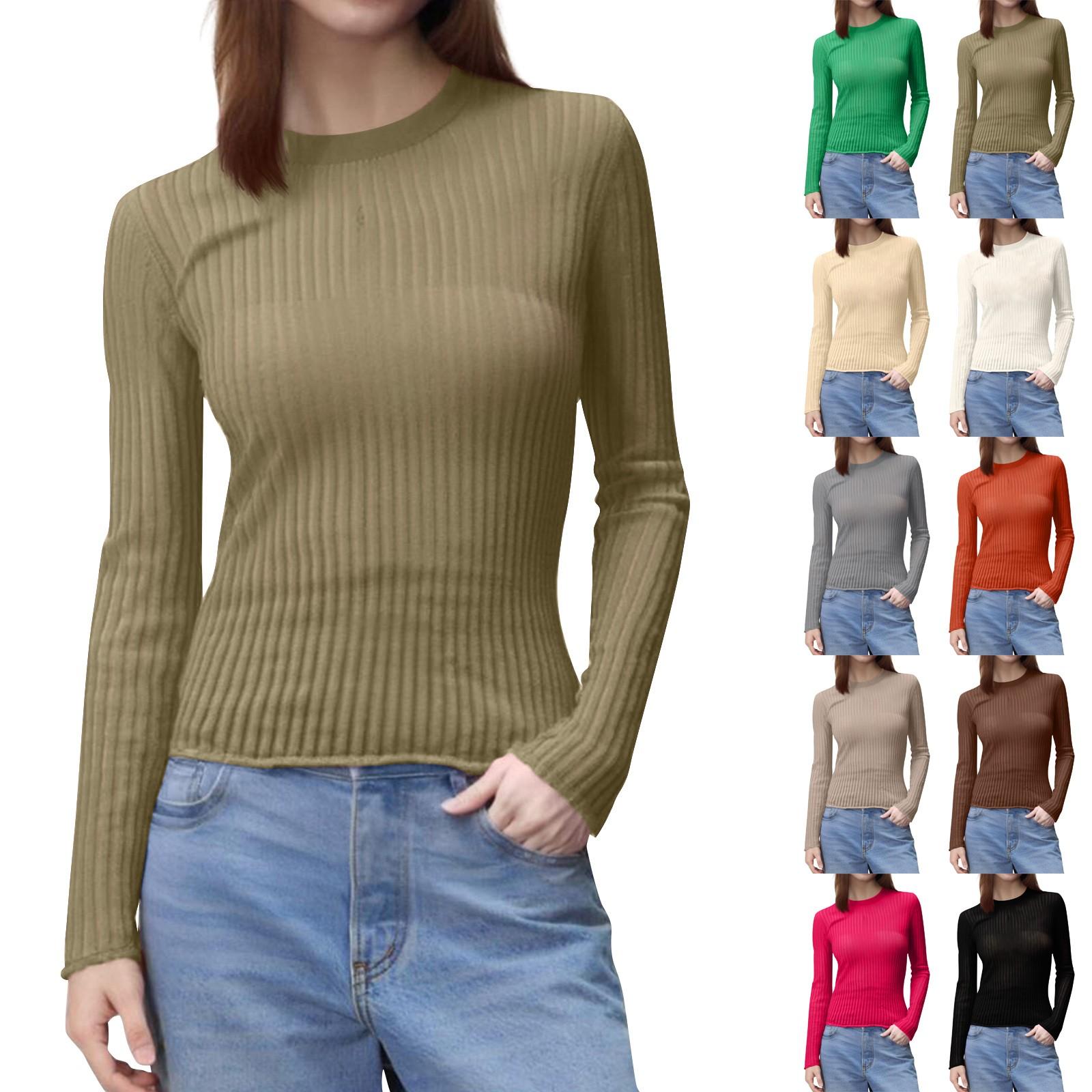 

Women s Casual Fashion Long Sleeve Round Neck Breathable Pullover Top M білий