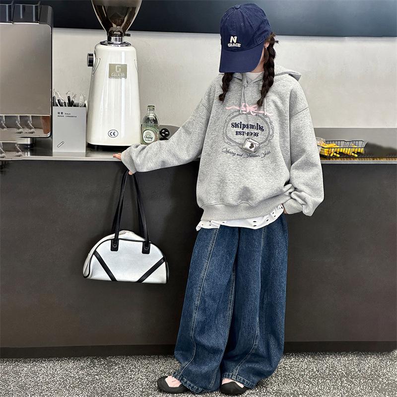 

Girls 2025 Korean Casual Sweatshirt & Jeans Set for Big Kids 130cm