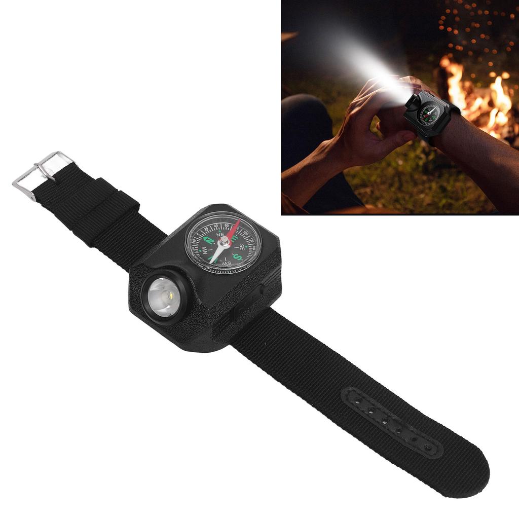 Wrist Flashlight Waterproof Rechargeable 5 Modes Watch Flashlight with Compass for Camping Hiking Travel